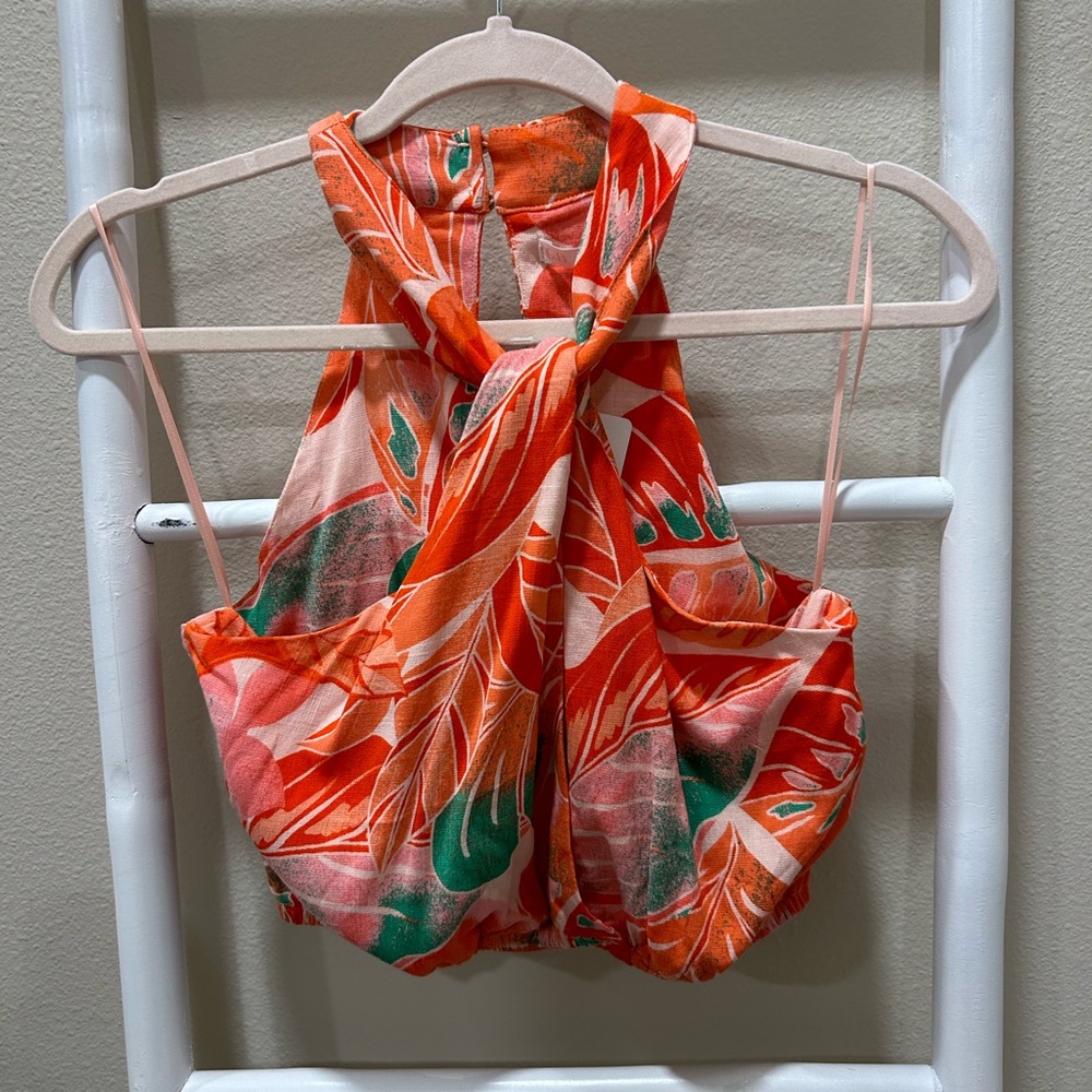 Gianni Bini Juniors Cutout Tropical Halter Top Shirt NWT